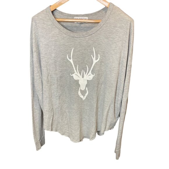Wildfox Deer Gray Waffle Texture Oversized Slouchy Lightweight Shirt Sz M - Picture 1 of 9